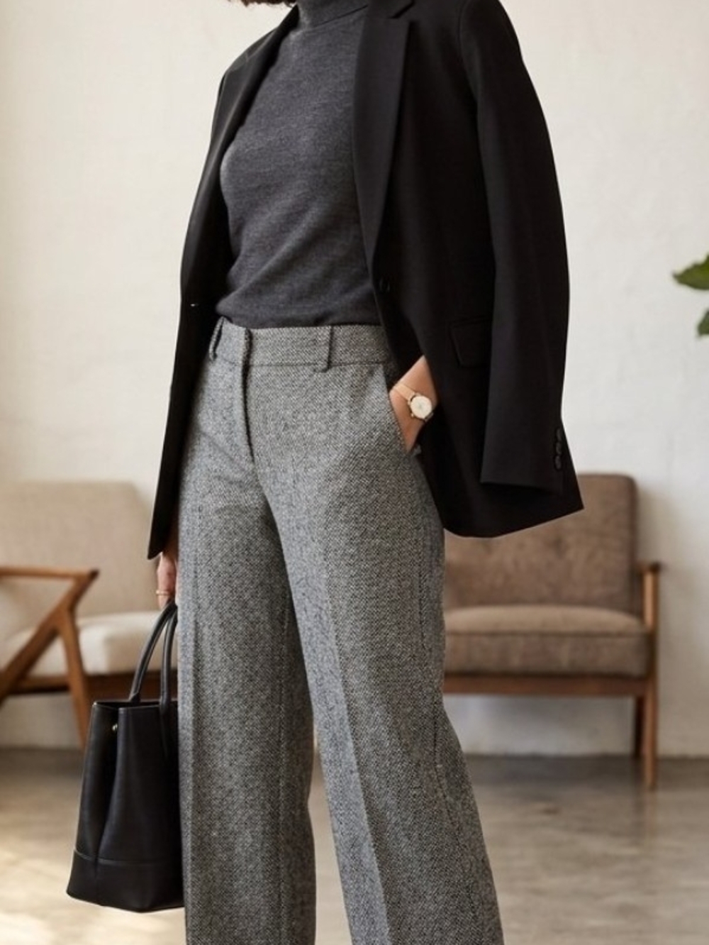 Old Navy Gray Wide-Leg Herringbone Pants